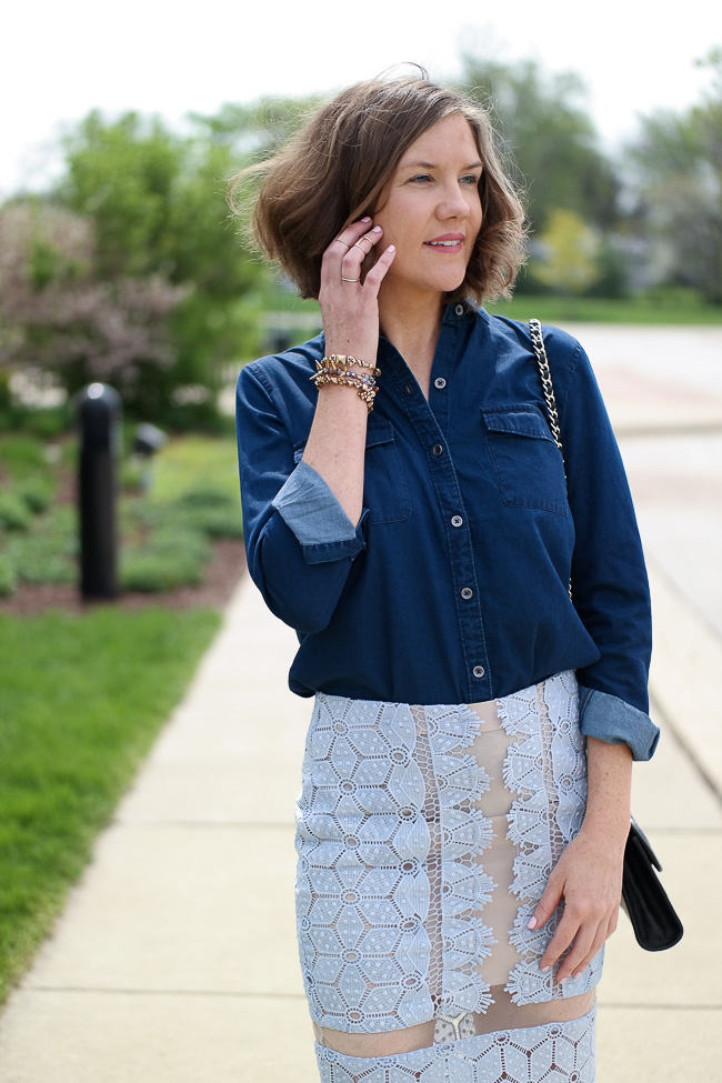 Lace Pencil Skirt and a Chambray Shirt - Wishes & Reality