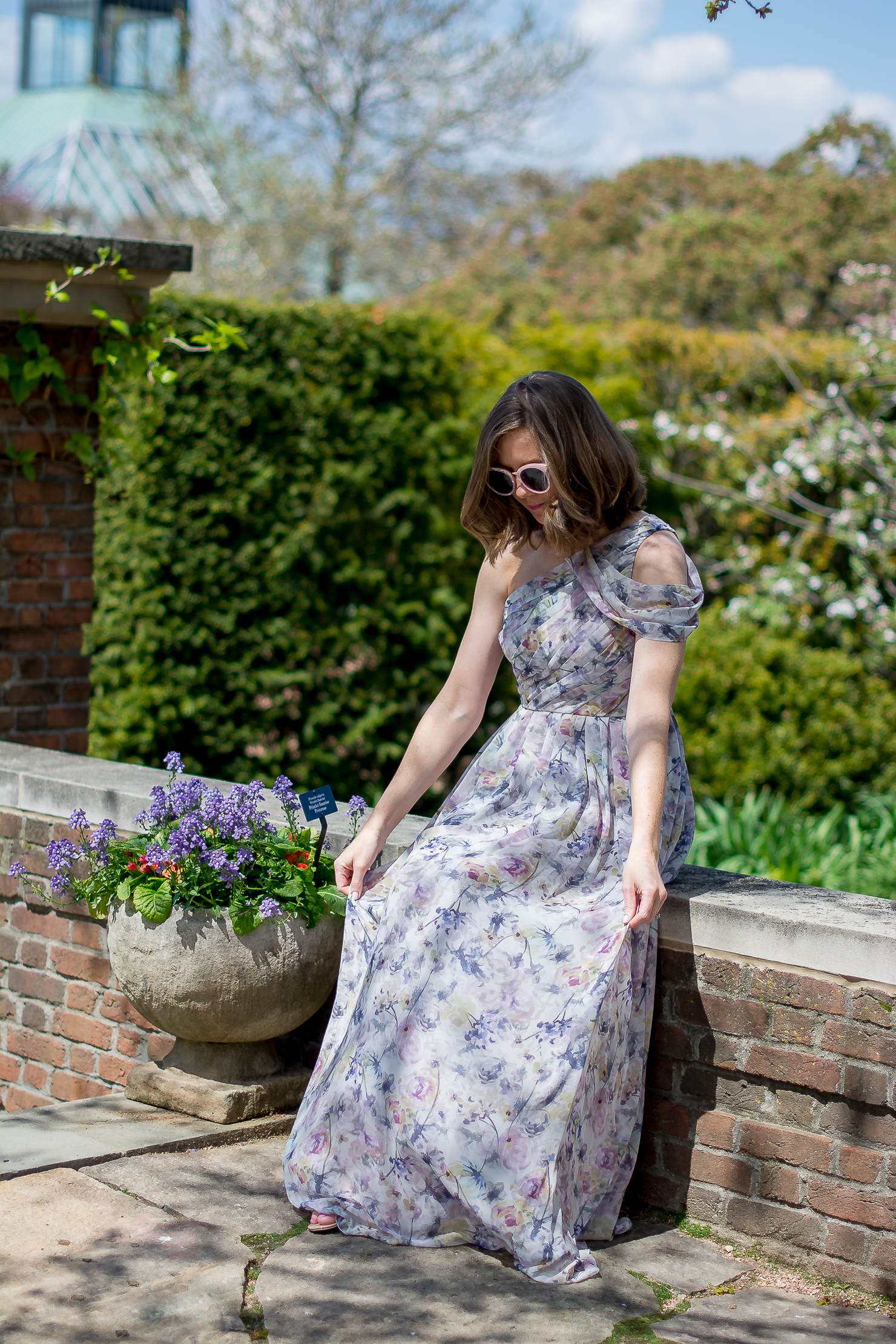 Slate-Willow-petal-pusher-gown-rent-the-runay-forever-21-pink-sunglasses-chicago-botanic-gardens