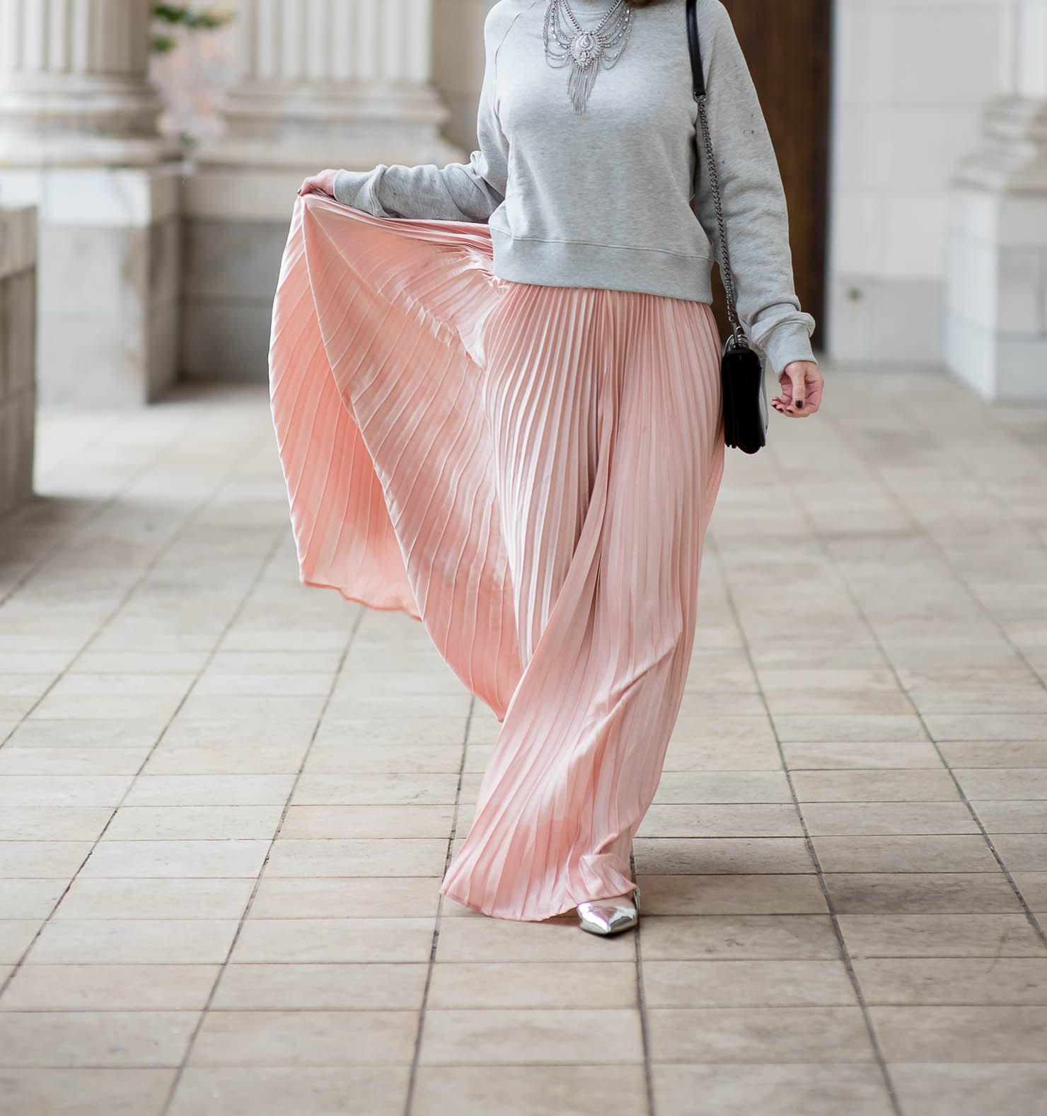 a-dramatic-pink-skirt-for-the-holidays-christmas-outfit-cozy-glam-shein-blush-pleated-maxi-skirt-pink-and-silver-holiday-outfit