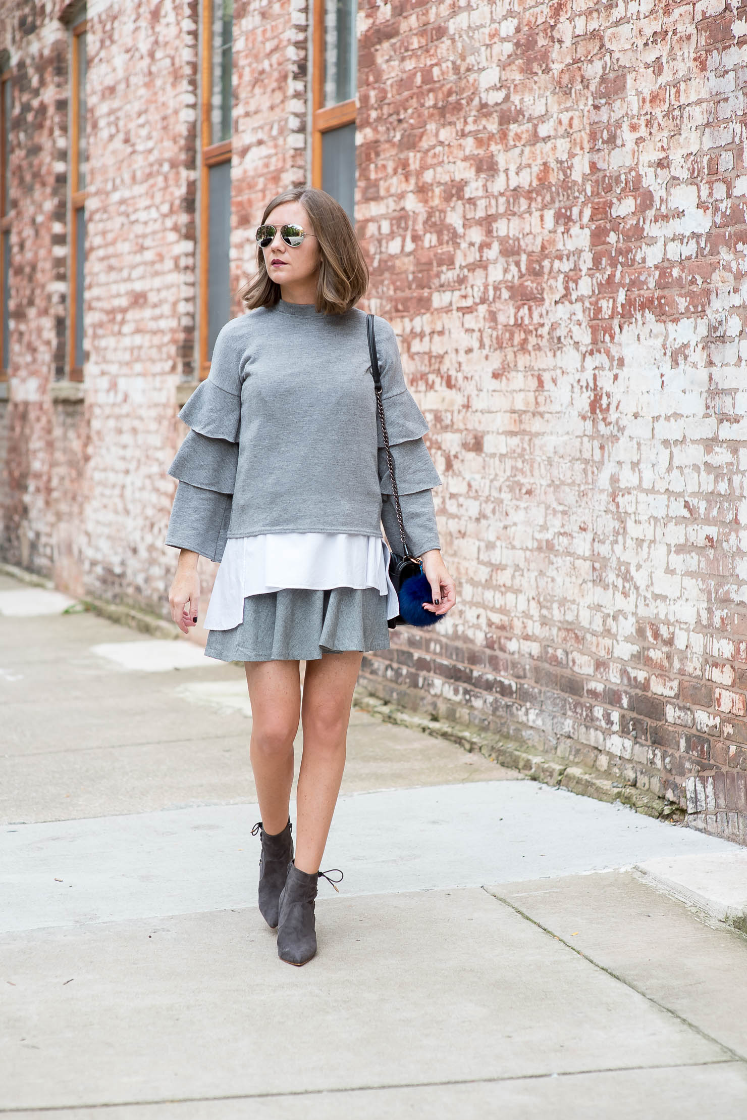structured-grey-ruffled-outfit-grey-layered-look-monochromatic-style-shein-ruffle-sleeve-sweater