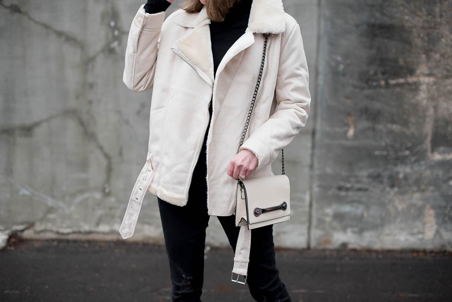 white shearling jacket