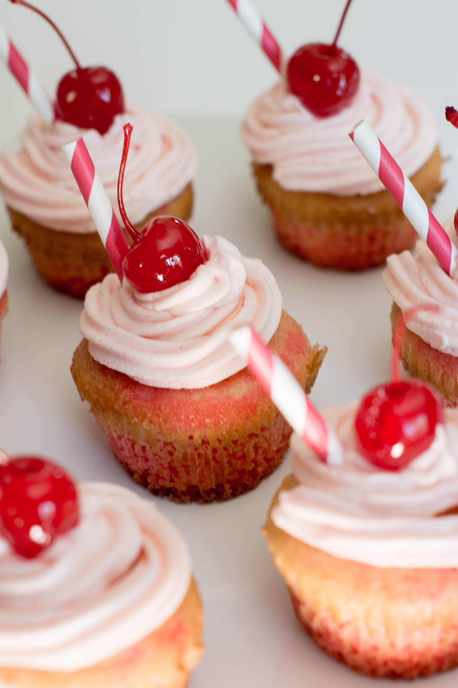 adorable shirley temple cupcakes with maraschino cherries and cherry 7up