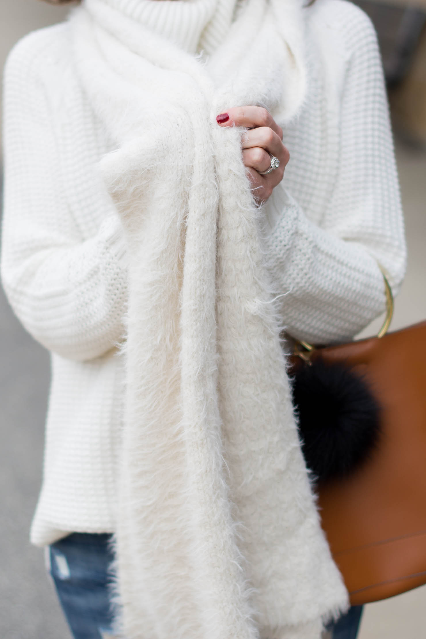 cozy accessories to gift this holiday season, shopko fashion, the coziest under $20 scarf, ring handle bag with fur charm, winter fashion, holiday 2017