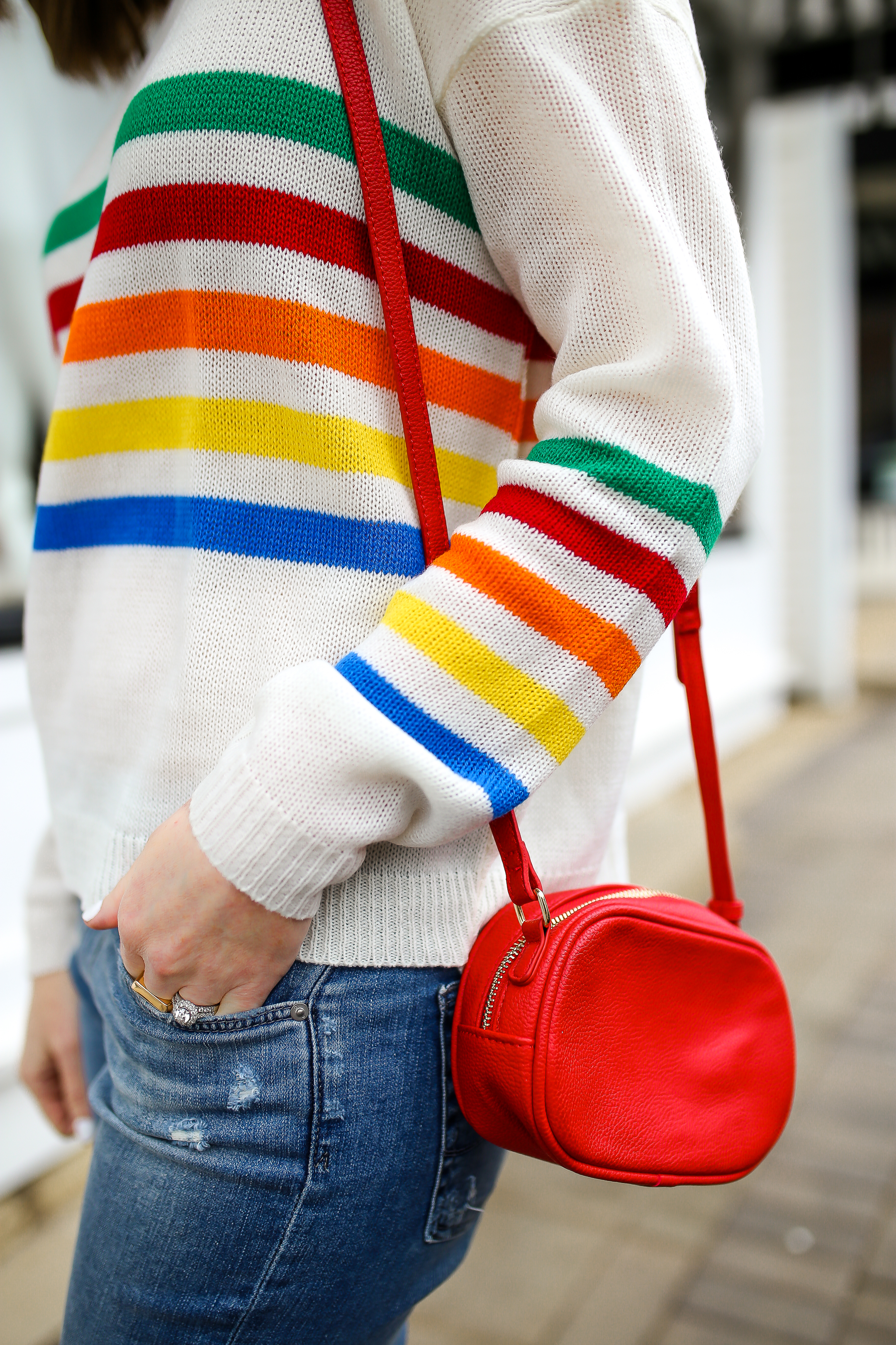 the importance of taking me time as a mom, rainbow striped sweater, cute casual weekend look, higher grounds coffee maintaining friendships, the importance of friendships in a womans life