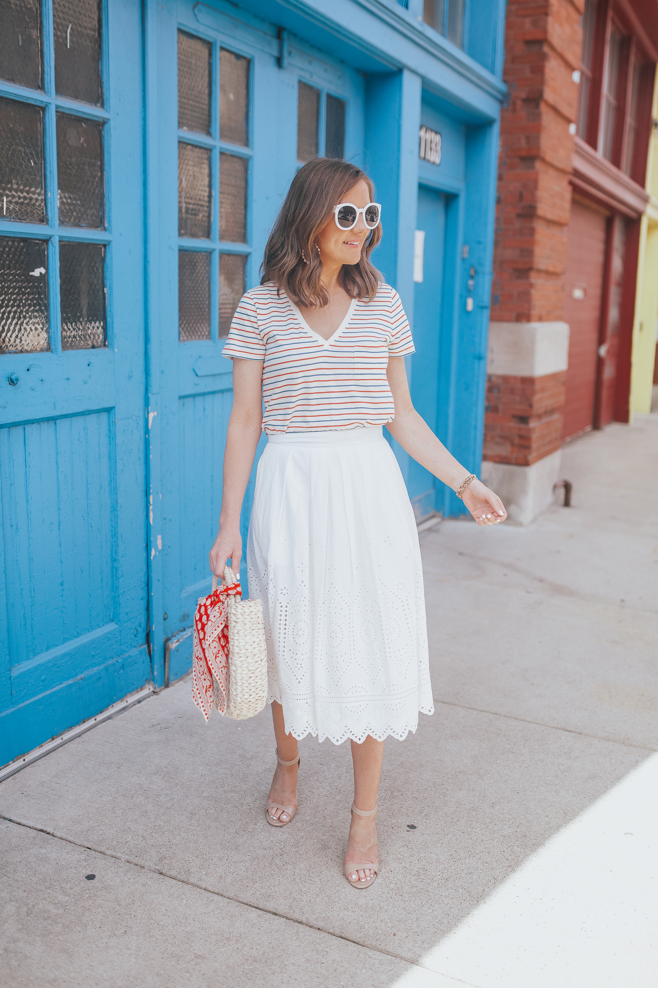 white eyelet midi skirt