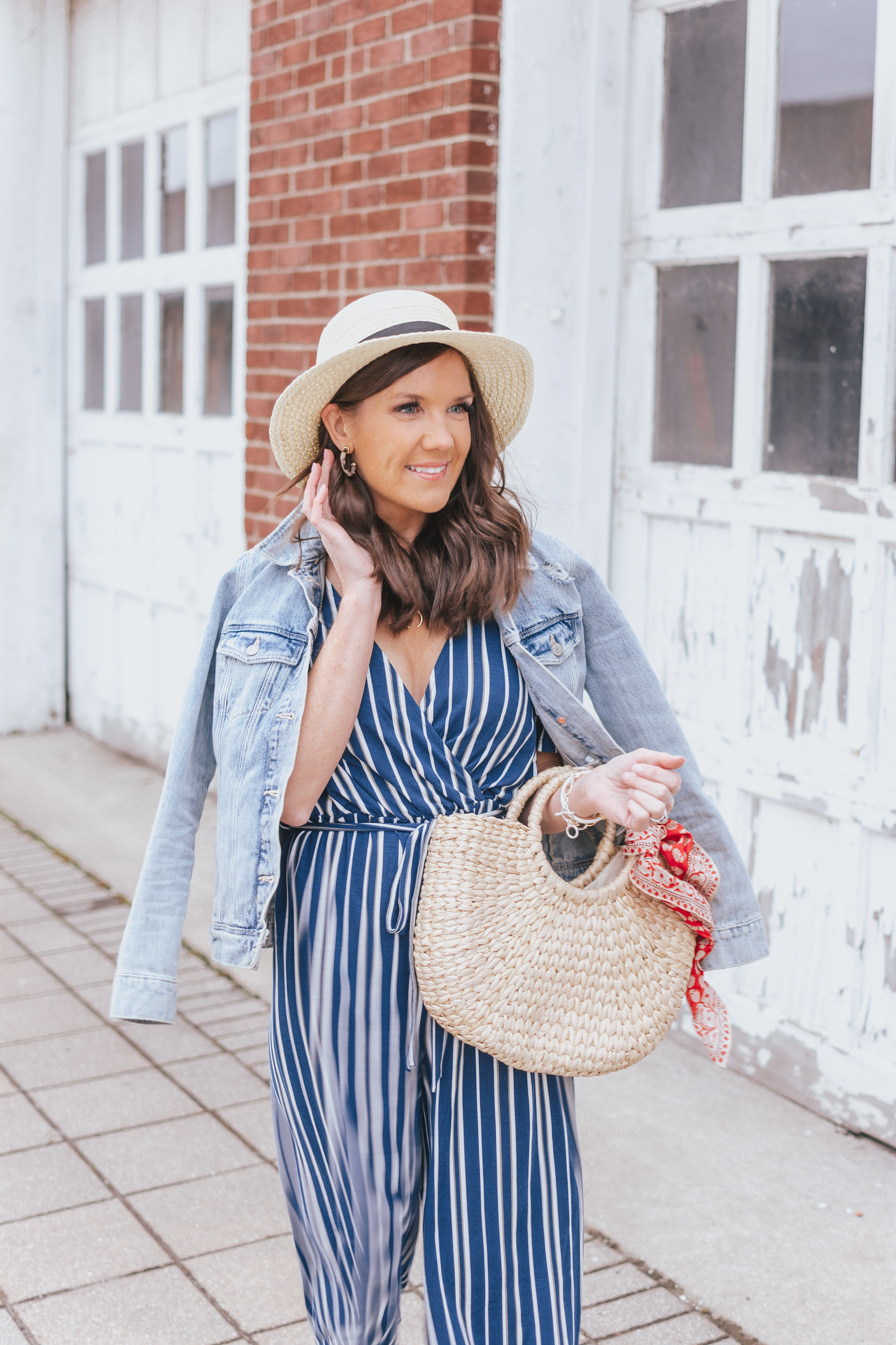 Styling a Wide Leg Jumpsuit, spring fashion at Walmart fashion finds, navy striped jumpsuit, sam edelman dupes, affordable fashion, vacation outfit