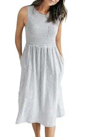 Amazon summer dresses, casual dresses, flattering dresses, comfortable dresses, empire waist striped t-shirt midi dress
